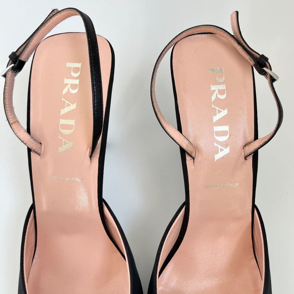 Vintage Prada Navy Slingback Heels Flower Design IT 39.5 - Picture 7 of 11